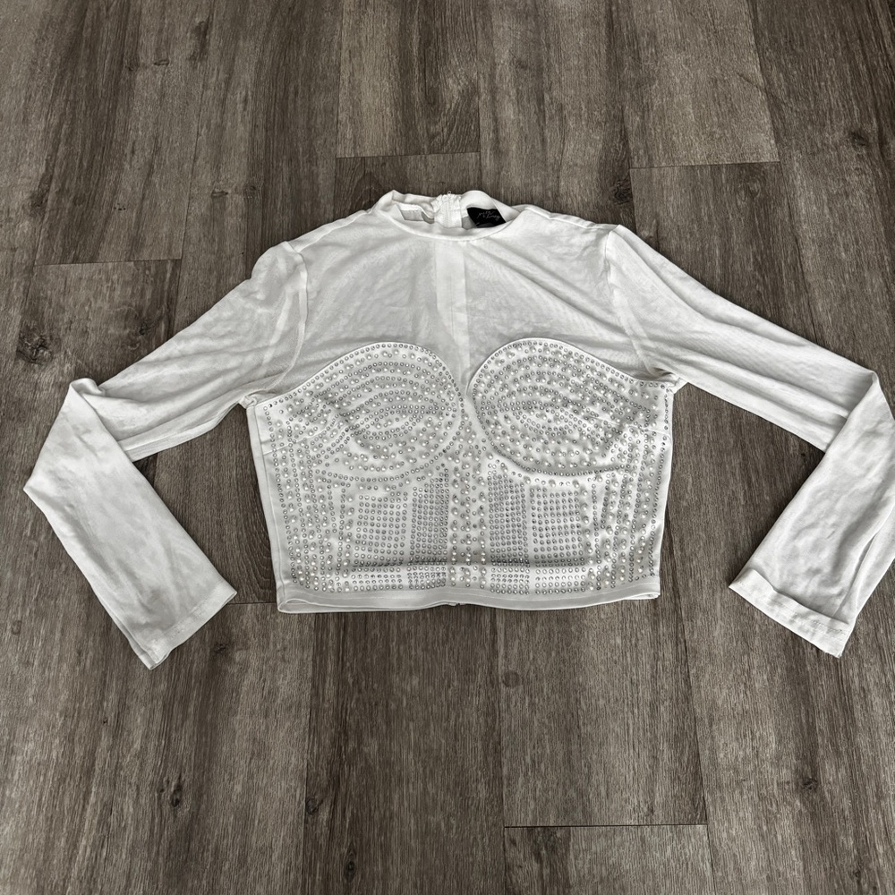 White Long Sleeve beaded Women's Top